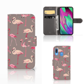 B2Ctelecom Samsung Galaxy A40 Telefoonhoesje met Pasjes Flamingo