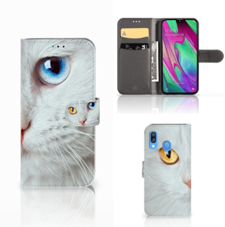 B2Ctelecom Samsung Galaxy A40 Telefoonhoesje met Pasjes Witte Kat