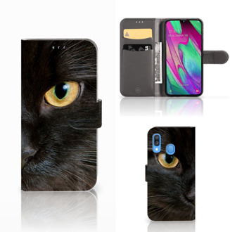 B2Ctelecom Samsung Galaxy A40 Telefoonhoesje met Pasjes Zwarte Kat