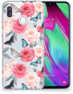 B2Ctelecom Samsung Galaxy A40 TPU Siliconen Hoesje Butterfly Roses