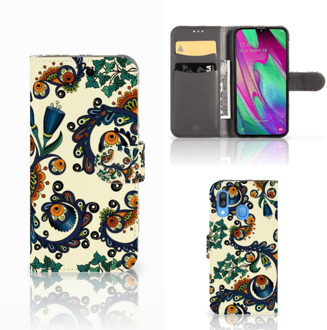 B2Ctelecom Samsung Galaxy A40 Wallet Case Barok Flower