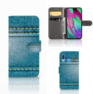 B2Ctelecom Samsung Galaxy A40 Wallet Case met Pasjes Jeans