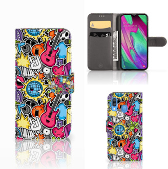 B2Ctelecom Samsung Galaxy A40 Wallet Case met Pasjes Punk Rock