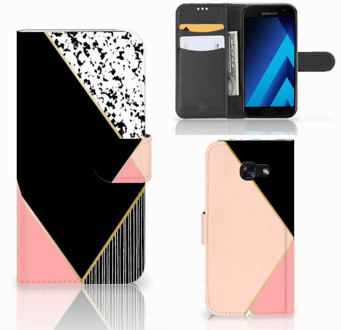 B2Ctelecom Samsung Galaxy A5 2017 Bookcase Hoesje Black Pink Shapes