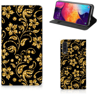 B2Ctelecom Samsung Galaxy A50 Bookcover Design Gouden Bloemen