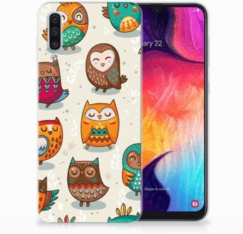 B2Ctelecom Samsung Galaxy A50 Siliconen Hoesje Vrolijke Uilen