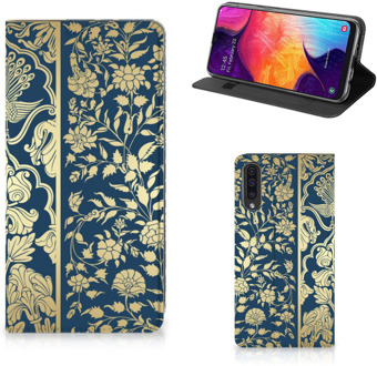 B2Ctelecom Samsung Galaxy A50 Standcase Hoesje Golden Flowers