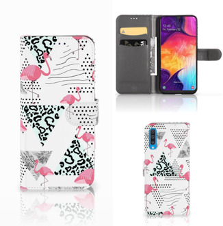 B2Ctelecom Samsung Galaxy A50 Telefoonhoesje met Pasjes Flamingo Triangle