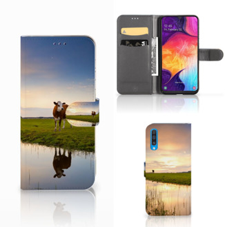 B2Ctelecom Samsung Galaxy A50 Telefoonhoesje met Pasjes Koe