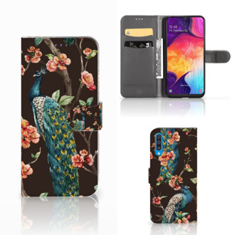 B2Ctelecom Samsung Galaxy A50 Telefoonhoesje met Pasjes Pauw met Bloemen