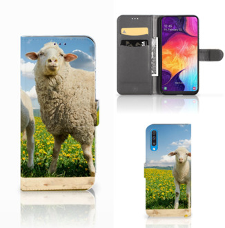 B2Ctelecom Samsung Galaxy A50 Telefoonhoesje met Pasjes Schaap en Lammetje