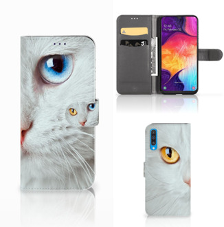 B2Ctelecom Samsung Galaxy A50 Telefoonhoesje met Pasjes Witte Kat