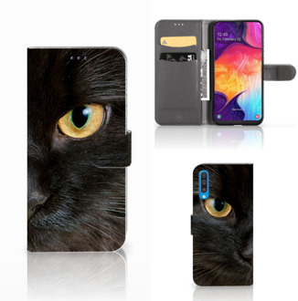 B2Ctelecom Samsung Galaxy A50 Telefoonhoesje met Pasjes Zwarte Kat