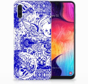 B2Ctelecom Samsung Galaxy A50 TPU Hoesje Angel Skull Blue