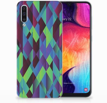 B2Ctelecom Samsung Galaxy A50 TPU Hoesje Design Abstract Green Blue