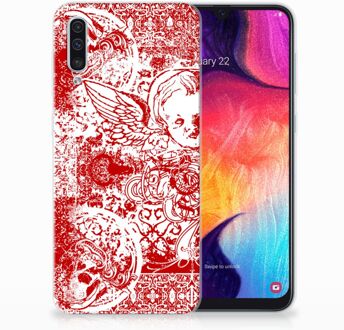 B2Ctelecom Samsung Galaxy A50 TPU Hoesje Design Angel Skull Red