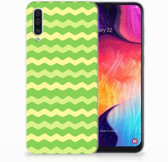 B2Ctelecom Samsung Galaxy A50 TPU Hoesje Design Waves Green