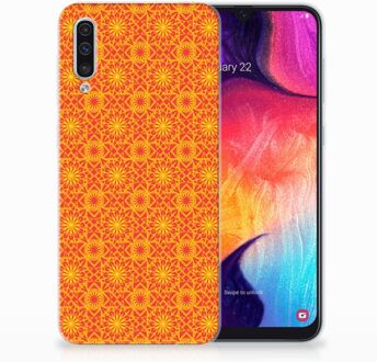 B2Ctelecom Samsung Galaxy A50 TPU Siliconen Hoesje Design Batik Orange