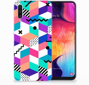 B2Ctelecom Samsung Galaxy A50 TPU Siliconen Hoesje Design Blocks Colorful