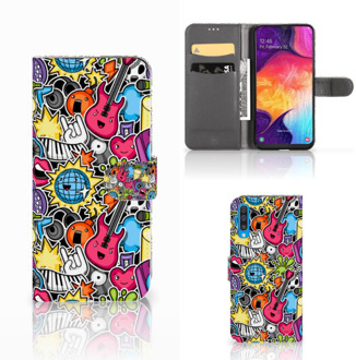 B2Ctelecom Samsung Galaxy A50 Wallet Case met Pasjes Punk Rock