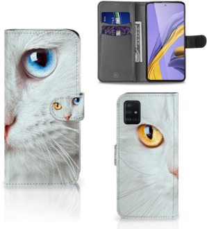 B2Ctelecom Samsung Galaxy A51 Telefoonhoesje met Pasjes Witte Kat