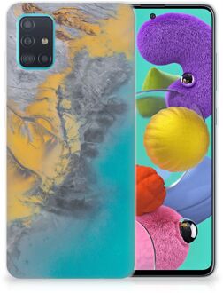 B2Ctelecom Samsung Galaxy A51 TPU Siliconen Hoesje Marmer Blauw Goud