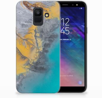 B2Ctelecom Samsung Galaxy A6 (2018) TPU Hoesje Design Marble Blue Gold