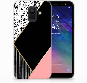 B2Ctelecom Samsung Galaxy A6 (2018) Uniek TPU Hoesje Black Pink Shapes