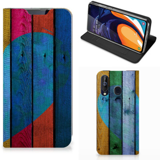 B2Ctelecom Samsung Galaxy A60 Book Wallet Case Wood Heart