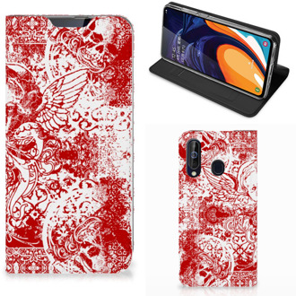 B2Ctelecom Samsung Galaxy A60 Mobiel BookCase Angel Skull Red