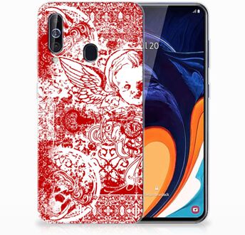 B2Ctelecom Samsung Galaxy A60 Silicone Back Case Angel Skull Red