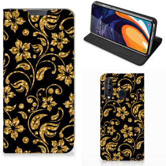 B2Ctelecom Samsung Galaxy A60 Smart Cover Gouden Bloemen