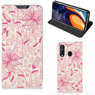 B2Ctelecom Samsung Galaxy A60 Smart Cover Pink Flowers