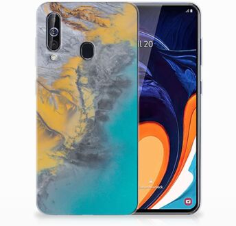 B2Ctelecom Samsung Galaxy A60 TPU Siliconen Hoesje Marmer Blauw Goud