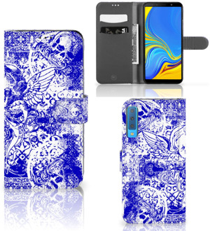 B2Ctelecom Samsung Galaxy A7 (2018) Bookcase Hoesje Angel Skull Blue