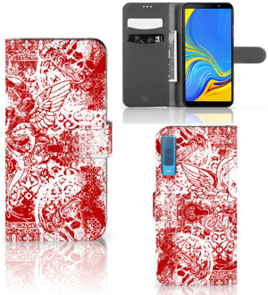 B2Ctelecom Samsung Galaxy A7 (2018) Bookcase Hoesje Design Angel Skull Red