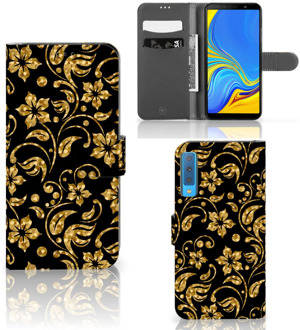 B2Ctelecom Samsung Galaxy A7 (2018) Bookcase Hoesje Design Gouden Bloemen