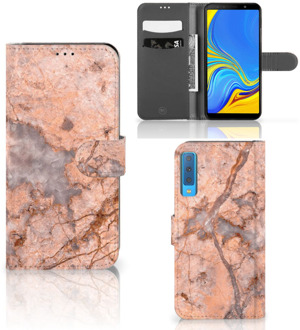 B2Ctelecom Samsung Galaxy A7 (2018) Bookcase Hoesje Design Marmer Oranje