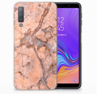 B2Ctelecom Samsung Galaxy A7 (2018) Bumper hoesje Design Marmer Oranje