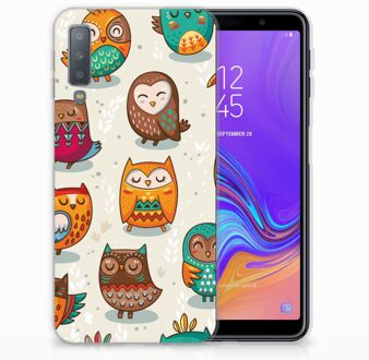 B2Ctelecom Samsung Galaxy A7 (2018) Bumper Hoesje Vrolijke Uilen