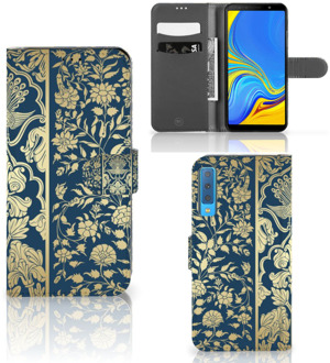 B2Ctelecom Samsung Galaxy A7 (2018) Flip Cover Golden Flowers