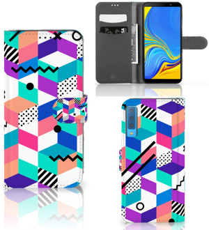 B2Ctelecom Samsung Galaxy A7 (2018) Hoesje Design Blocks Colorful