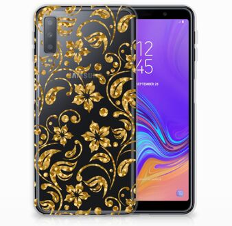 B2Ctelecom Samsung Galaxy A7 (2018) TPU Hoesje Design Gouden Bloemen