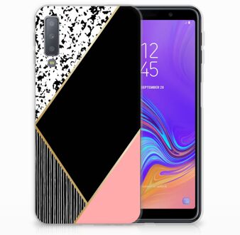 B2Ctelecom Samsung Galaxy A7 (2018) TPU Siliconen Hoesje Black Pink Shapes