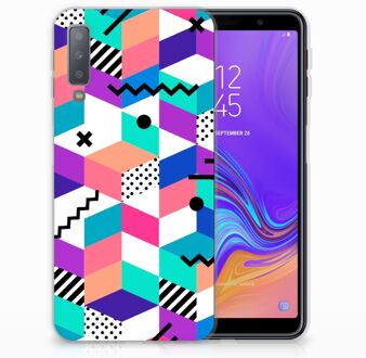 B2Ctelecom Samsung Galaxy A7 (2018) TPU Siliconen Hoesje Design Blocks Colorful