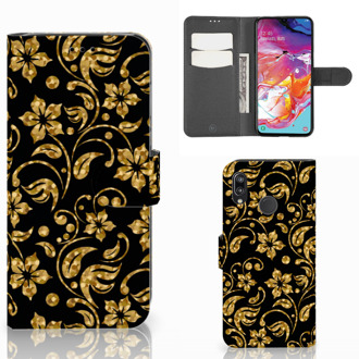 B2Ctelecom Samsung Galaxy A70 Hoesje Gouden Bloemen