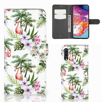 B2Ctelecom Samsung Galaxy A70 Telefoonhoesje met Pasjes Flamingo Palms