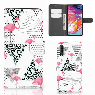 B2Ctelecom Samsung Galaxy A70 Telefoonhoesje met Pasjes Flamingo Triangle