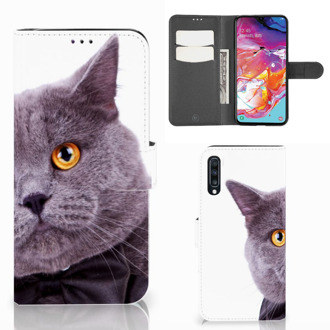 B2Ctelecom Samsung Galaxy A70 Telefoonhoesje met Pasjes Kat