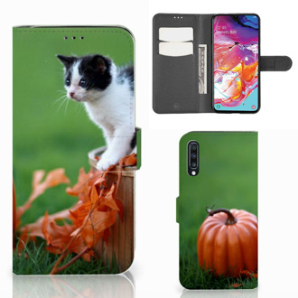 B2Ctelecom Samsung Galaxy A70 Telefoonhoesje met Pasjes Kitten